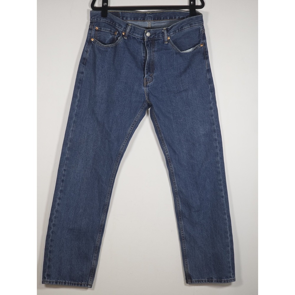 Levis Mens 36x34 505 Regular Fit Straight Leg Blue Denim Jeans Workwear Casual